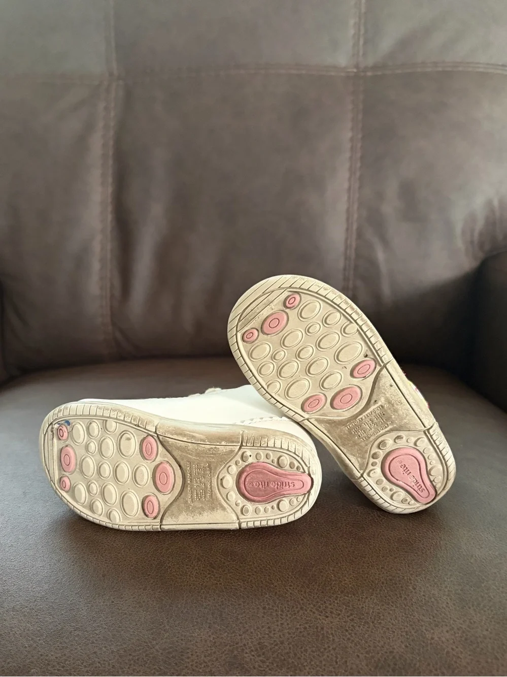 Stride Rite White Toddler Lace-Up Shoes with Pink Floral Embroidery